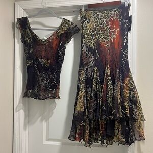 ECI 100% Silk skirt and top ensemble NWT